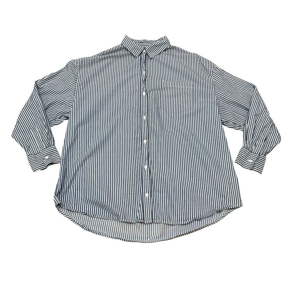 Old Navy Poplin Blue Stripe Boyfriend Shirt Size S
